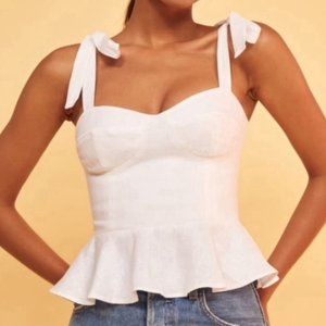 Reformation Kassi White Linen Tie Ruffled Top Size 6
